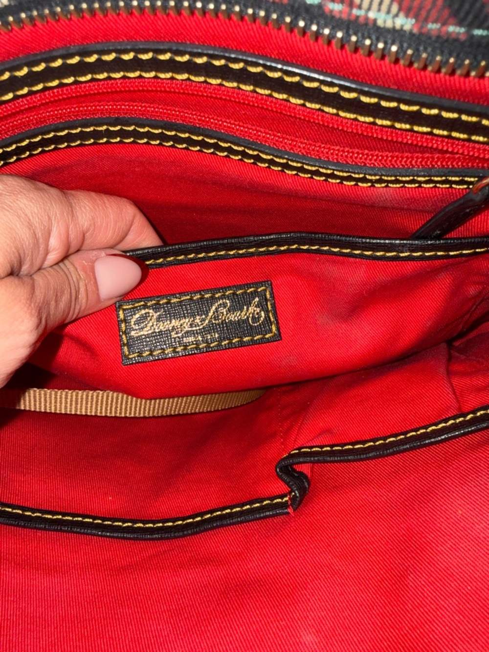 Dooney & Bourke Plaid Tartan Tote Shoulder Bag Navy Green Red Tassel Zip - Picture 7 of 7